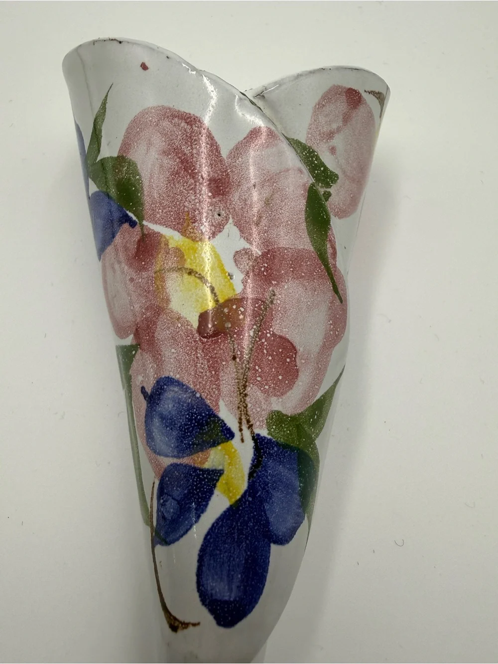 Judy Greene Pottery Floral Wall Pocket Vase Vintage Hand Made In Galway, Ireland
